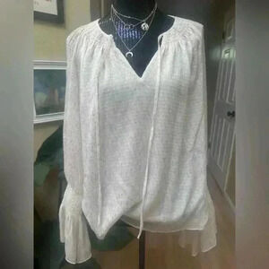 Ramy Brook Boho Gold and White Silk Blouse NWT Size L ♥️